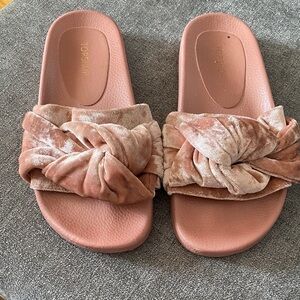 Topshop Blush Velvet Knotted Slide Sandals